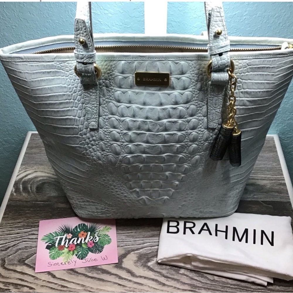 EUC Brahmin very pale blue  Crocodile Embossed Women's Tote Bag!